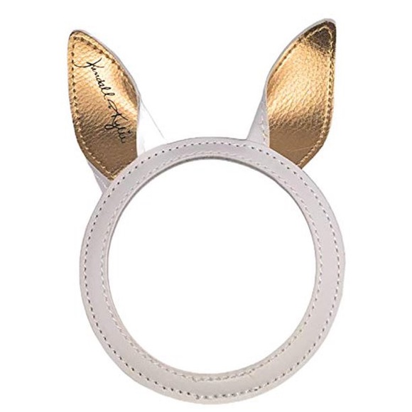 Kendall & Kylie Bunny Ears makeup beauty travel mirror 🐇 White Faux Fur Jenner - Picture 1 of 4